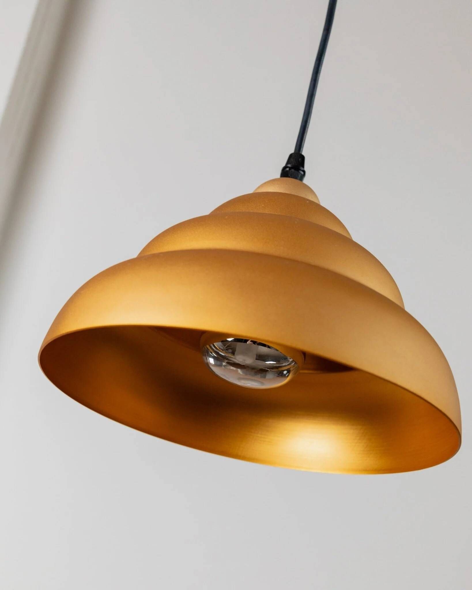 Vintage aluminium ceiling light – 1980s postmodern Memphis style, "bubbly" shape, striped golden yellow cable, Pop Art interior, retro lighting gift