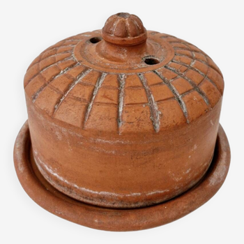 Old terracotta cheese keeping butter dish with lid
