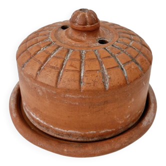 Old terracotta cheese keeping butter dish with lid