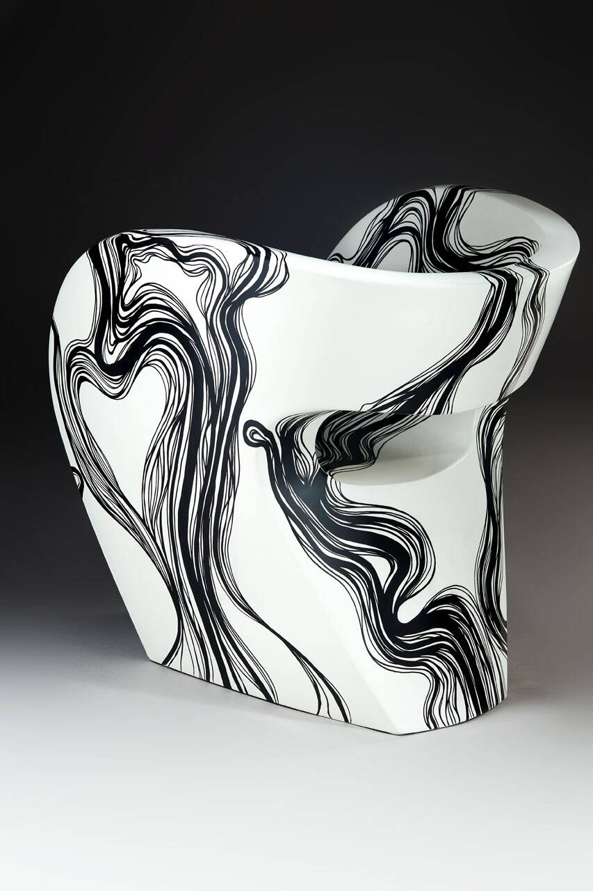 Smoke - Little Albert armchair by Ron Arad, hand painted, Signed Amane
