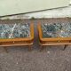 Set of 2 black white marble wood bedside tables with compass legs