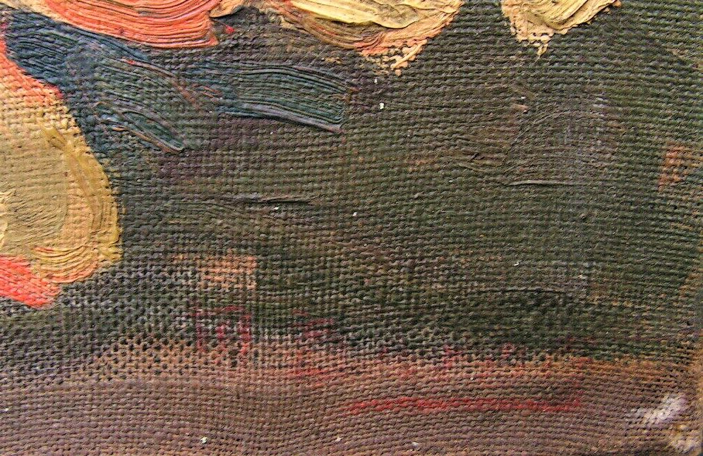 Ancient painting oil on impressionist canvas still life with oranges - signed mr. baron