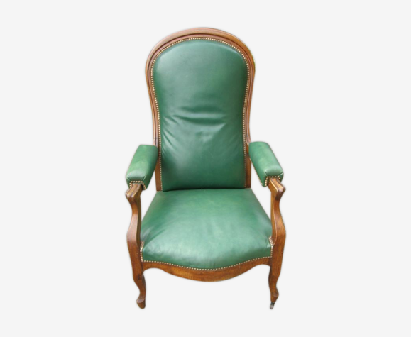 Fauteuil Voltaire en bois et simili cuir inclinable 3 positions