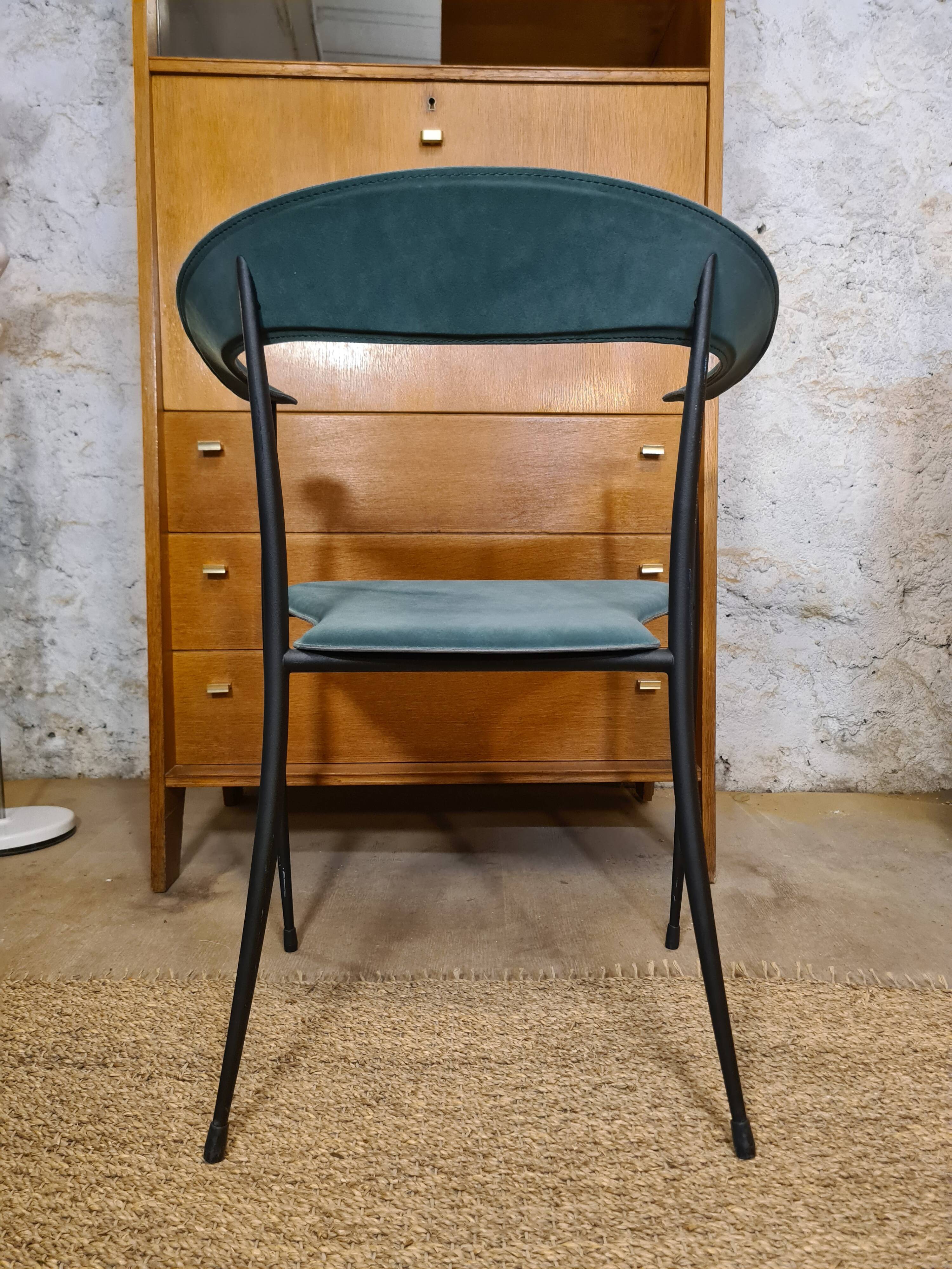 Pair of vintage suede chairs with metal legs from Arper.