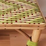 Bench, low wooden and rattan stool, plant holder