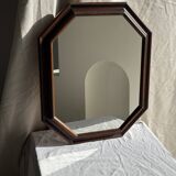 Vintage brown wooden octagonal mirror 58x48
