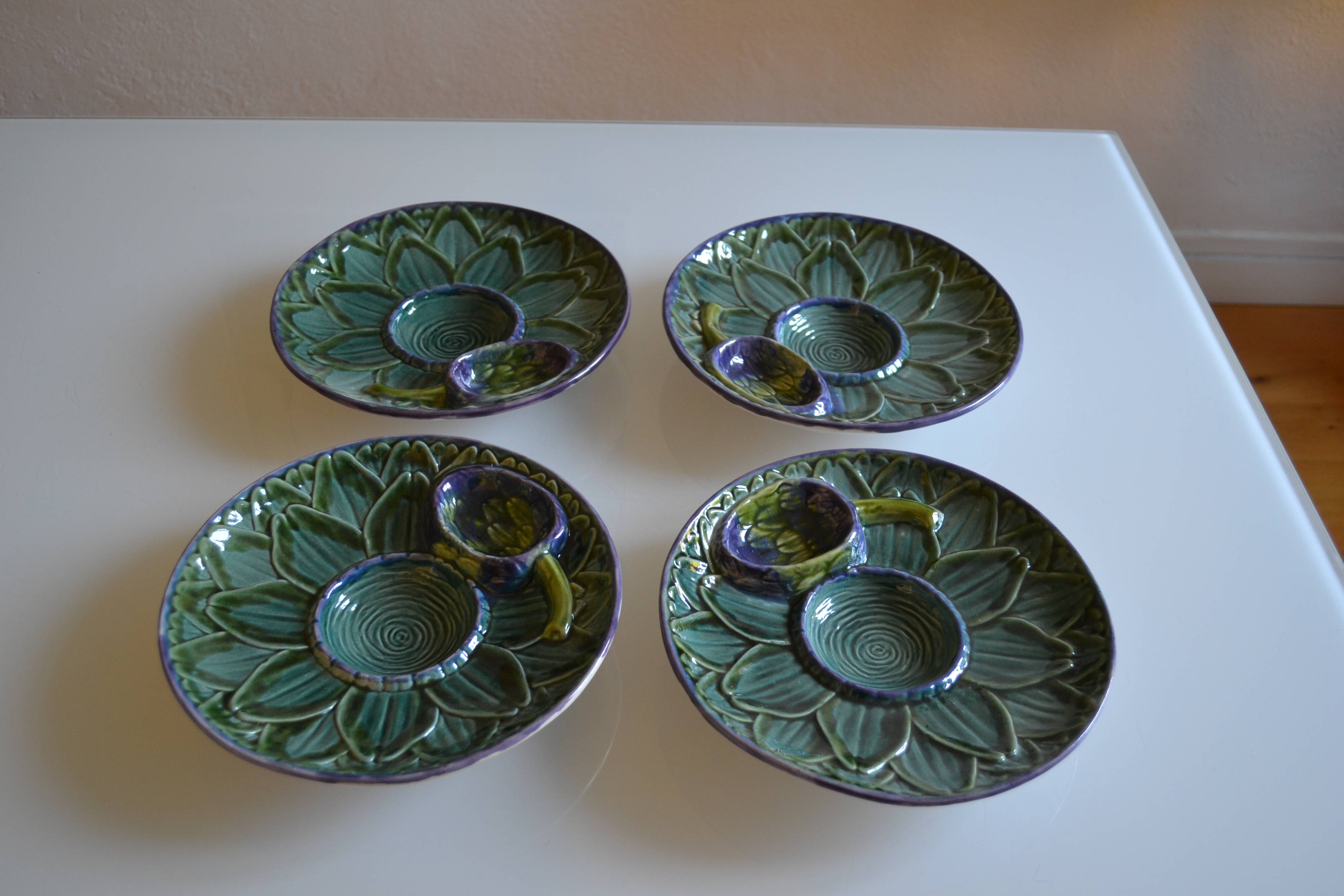 4 Vintage Barbotine Plates Artichoke Asparagus Table Decor Occasion
