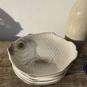 6 flat plates fish in beige ceramic Salins les bains