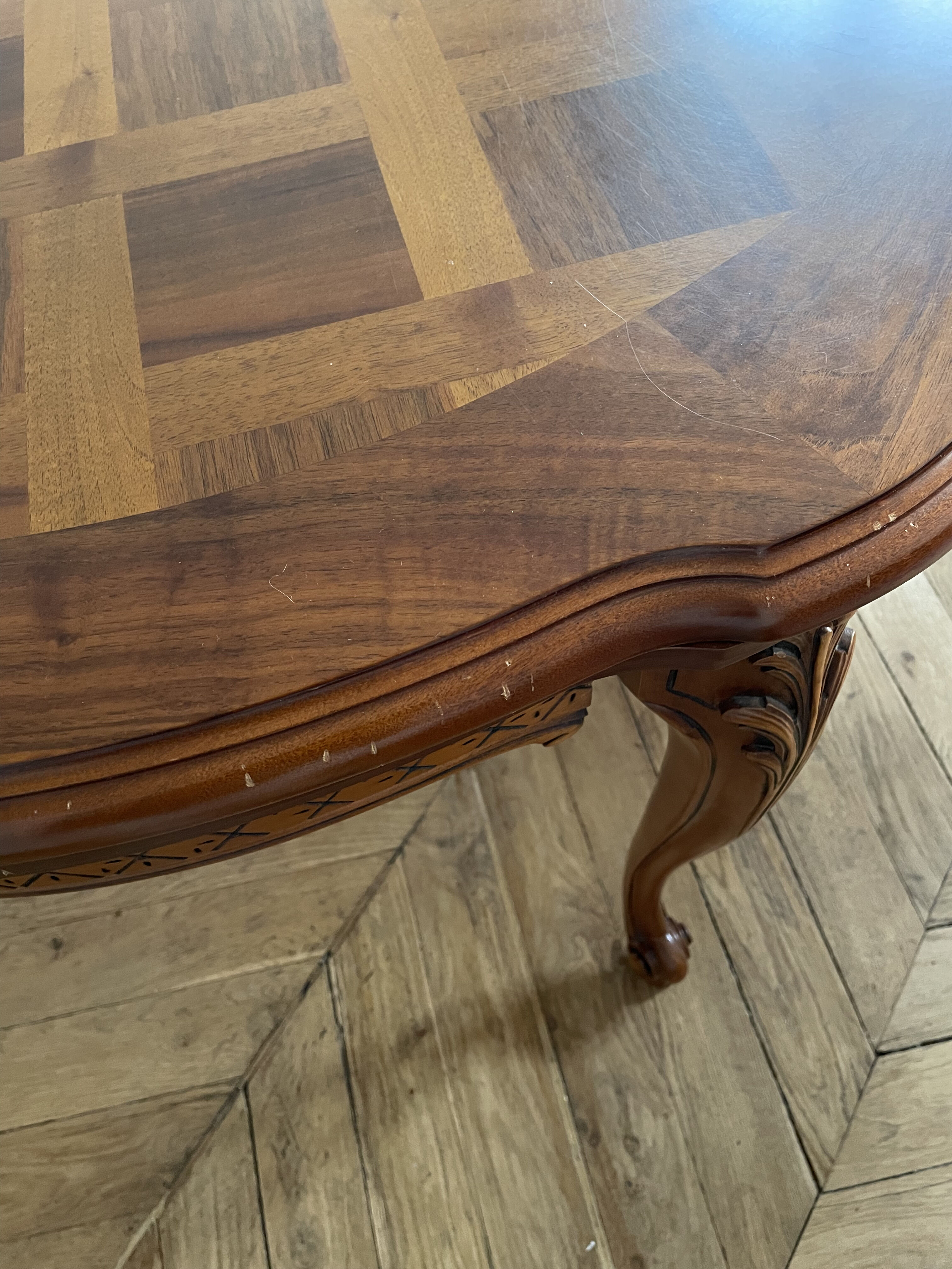 Louis XV style extendable oval wooden dining table