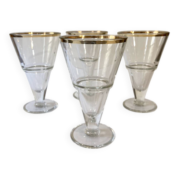 4 glass dessert bowls with gold rims, La Rochère, France