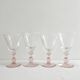 4 verres à vin pied rose en verre bullé vintage