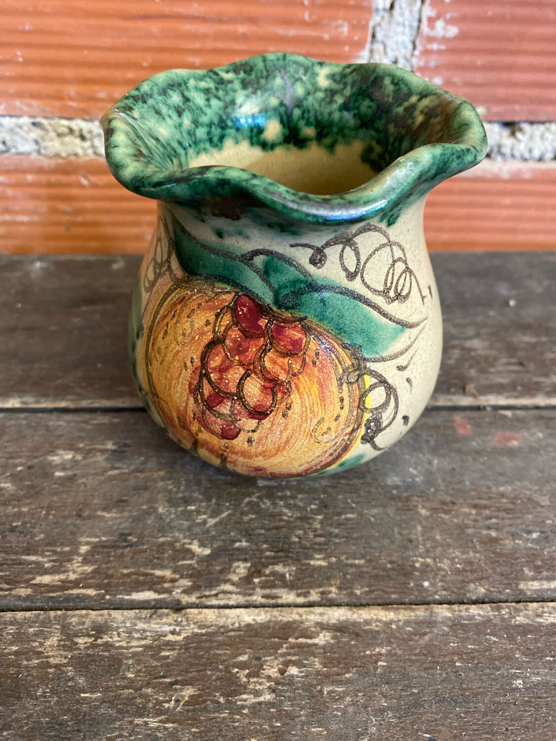 Vintage 1970s Beige Ceramic Vase with Painted Decoration