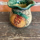 Vintage 1970s Beige Ceramic Vase with Painted Decoration