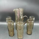 6-piece orangeade set in blown and bubbled gray glass