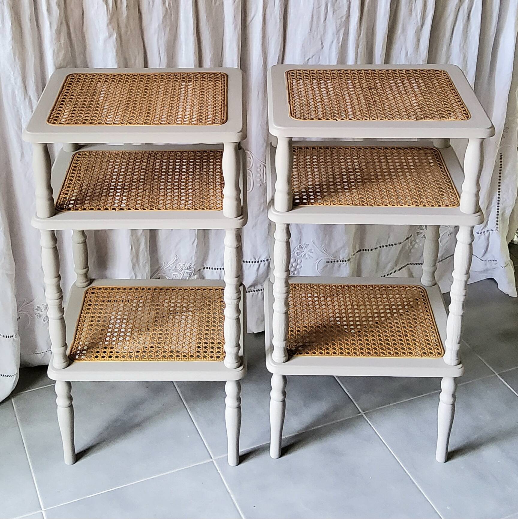 Pair of caned dessert tables