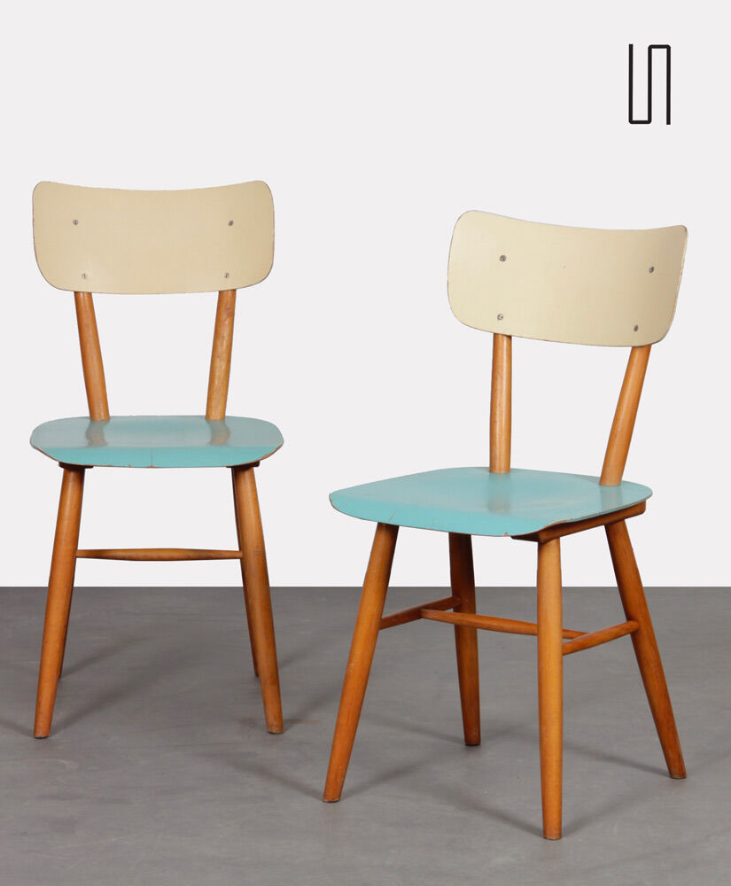 Pair of vintage wooden chairs produced by Ton, 1960