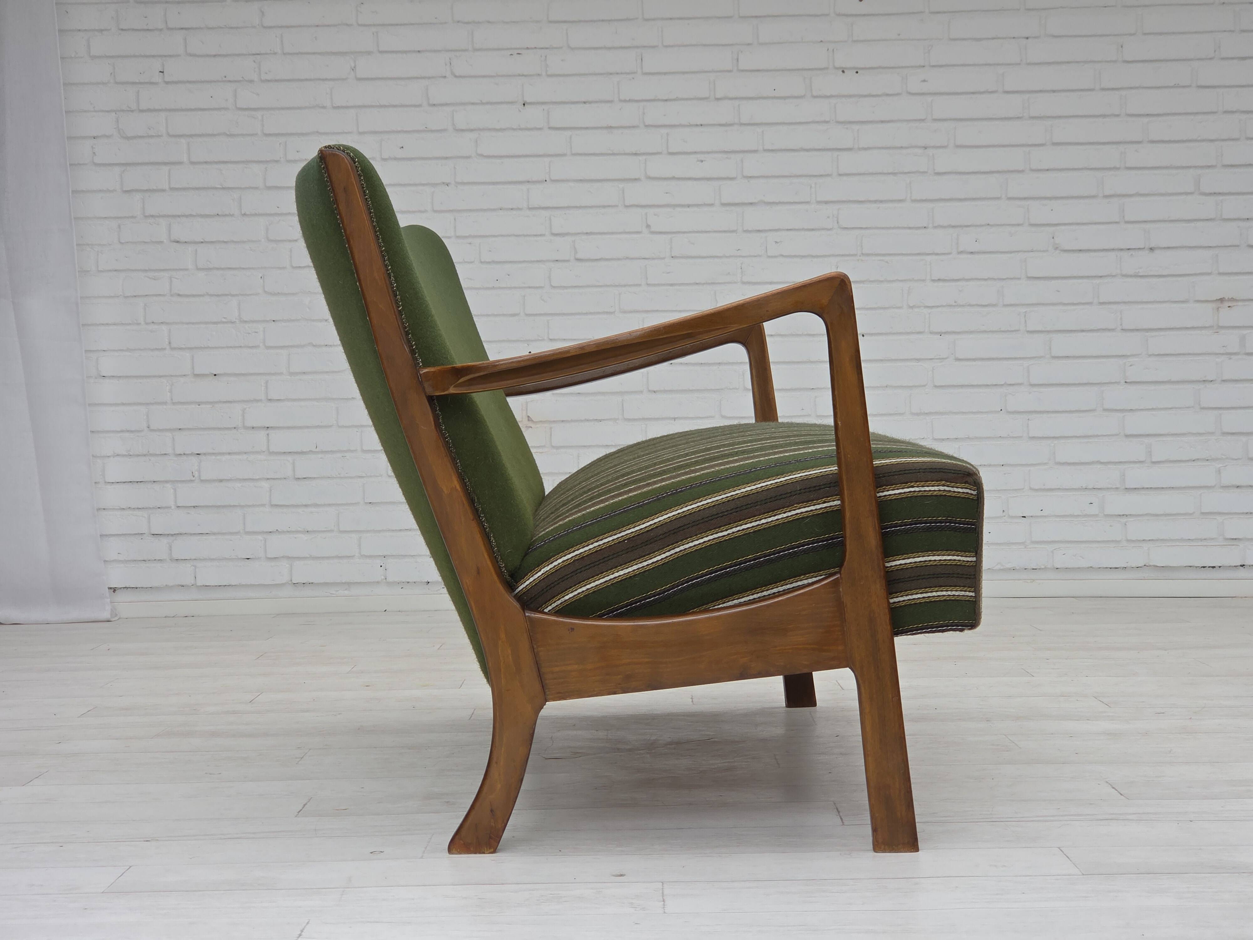 1960s, Danish 2-seater sofa, furniture wool, beech wood, original.