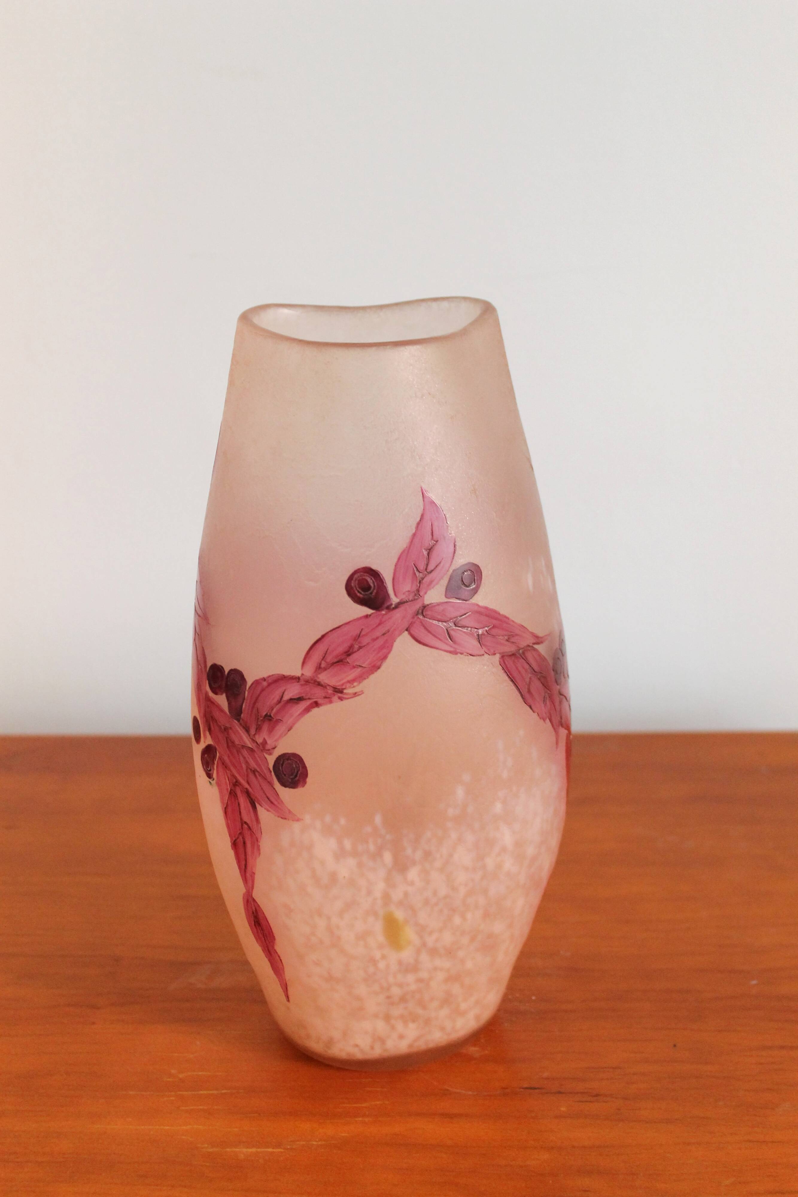 Legras vase ruby series in flowers in acid-etched glass