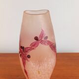 Legras vase ruby series in flowers in acid-etched glass