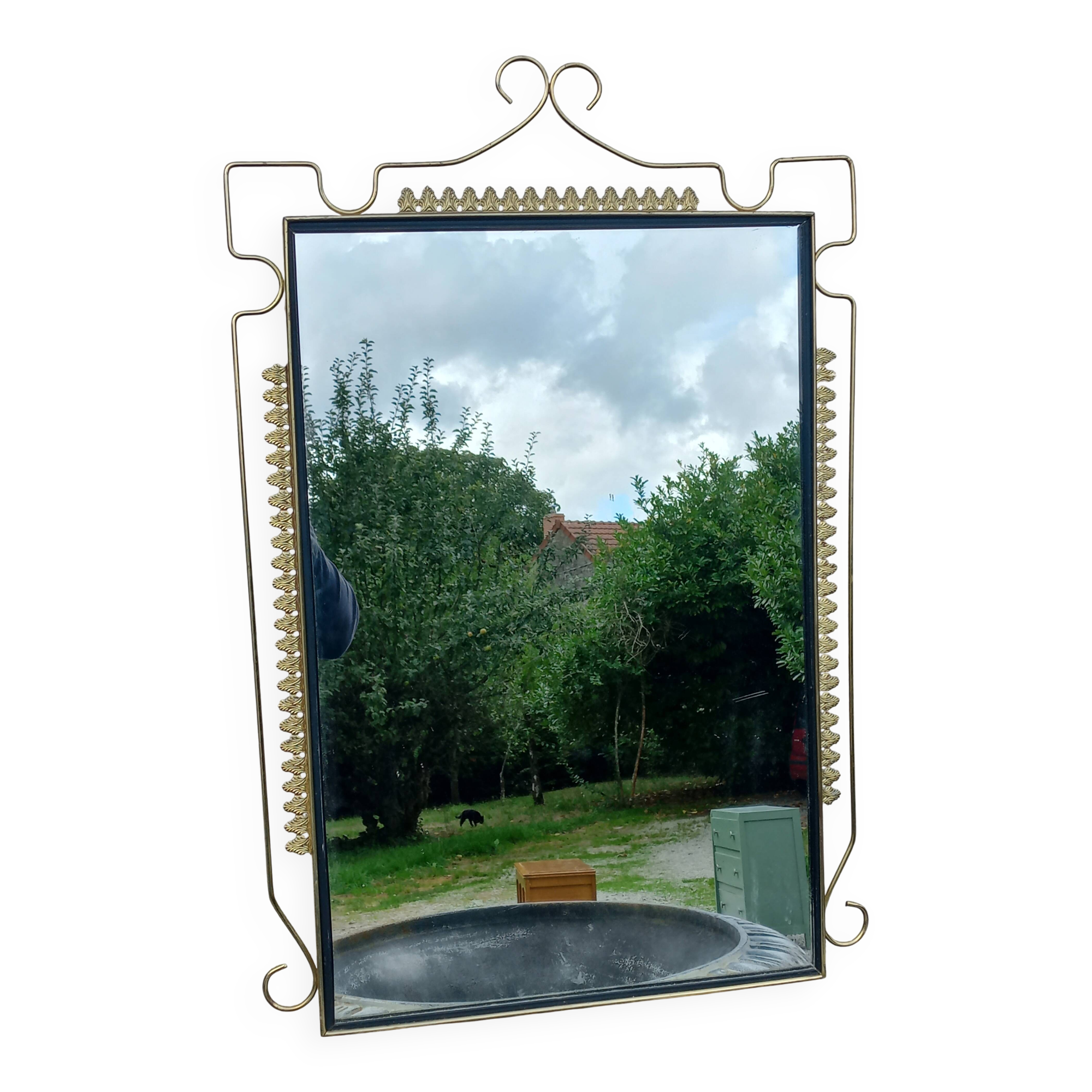 Vintage 1950s neoclassical style gold metal mirror