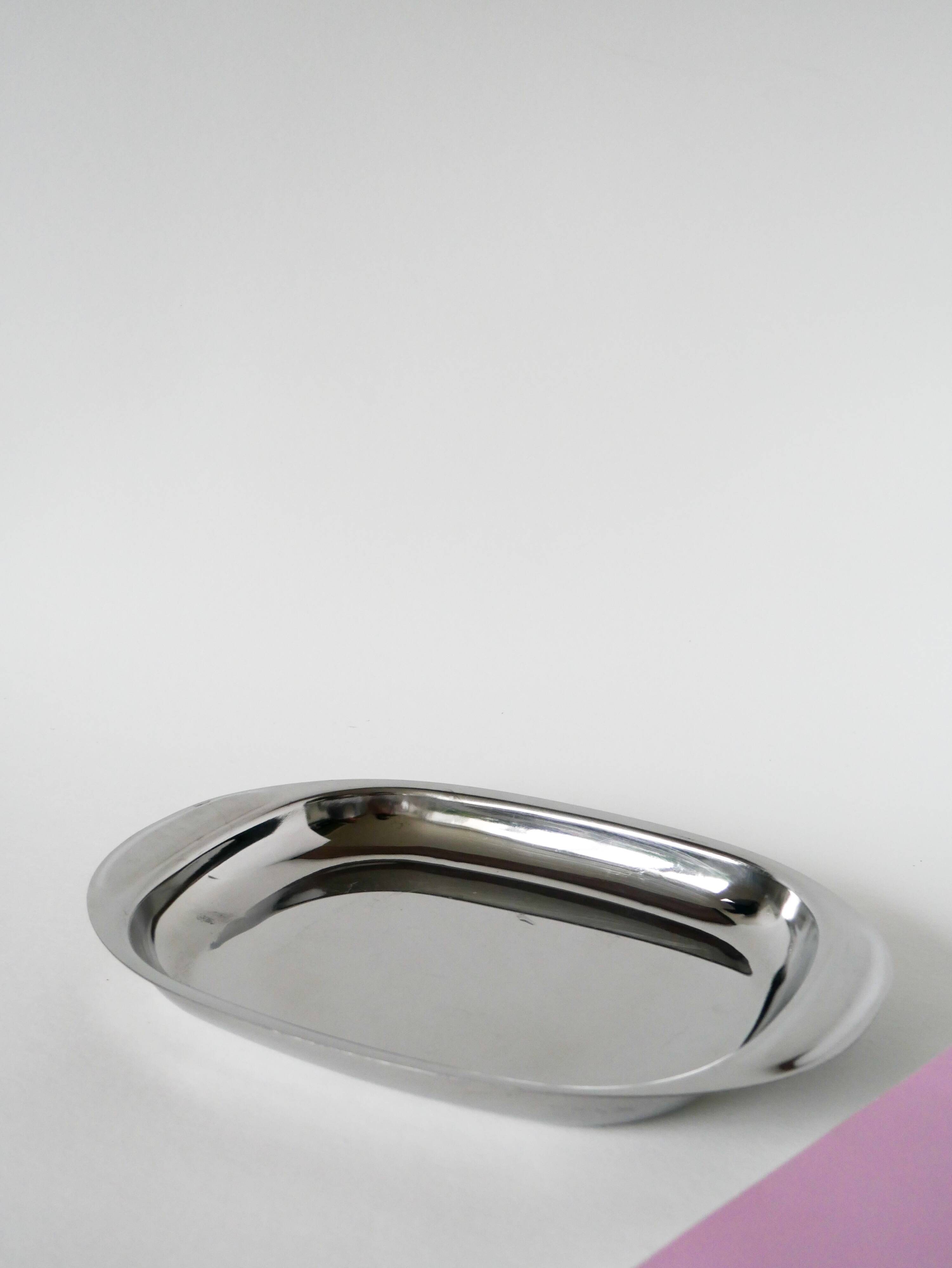 Rectangular stainless steel dish, rounded edges Design, 1970