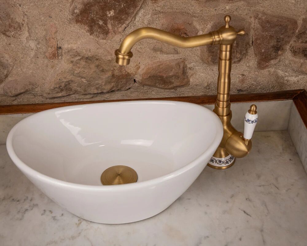 Marble and wood washbasin cabinet in Louis-Philippe style with double drawer.