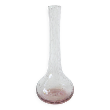 Vse en verre bullé rose, dans le goût de Biot, signé, 1970