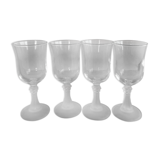 4 small glasses with foot transparent and frosted glass