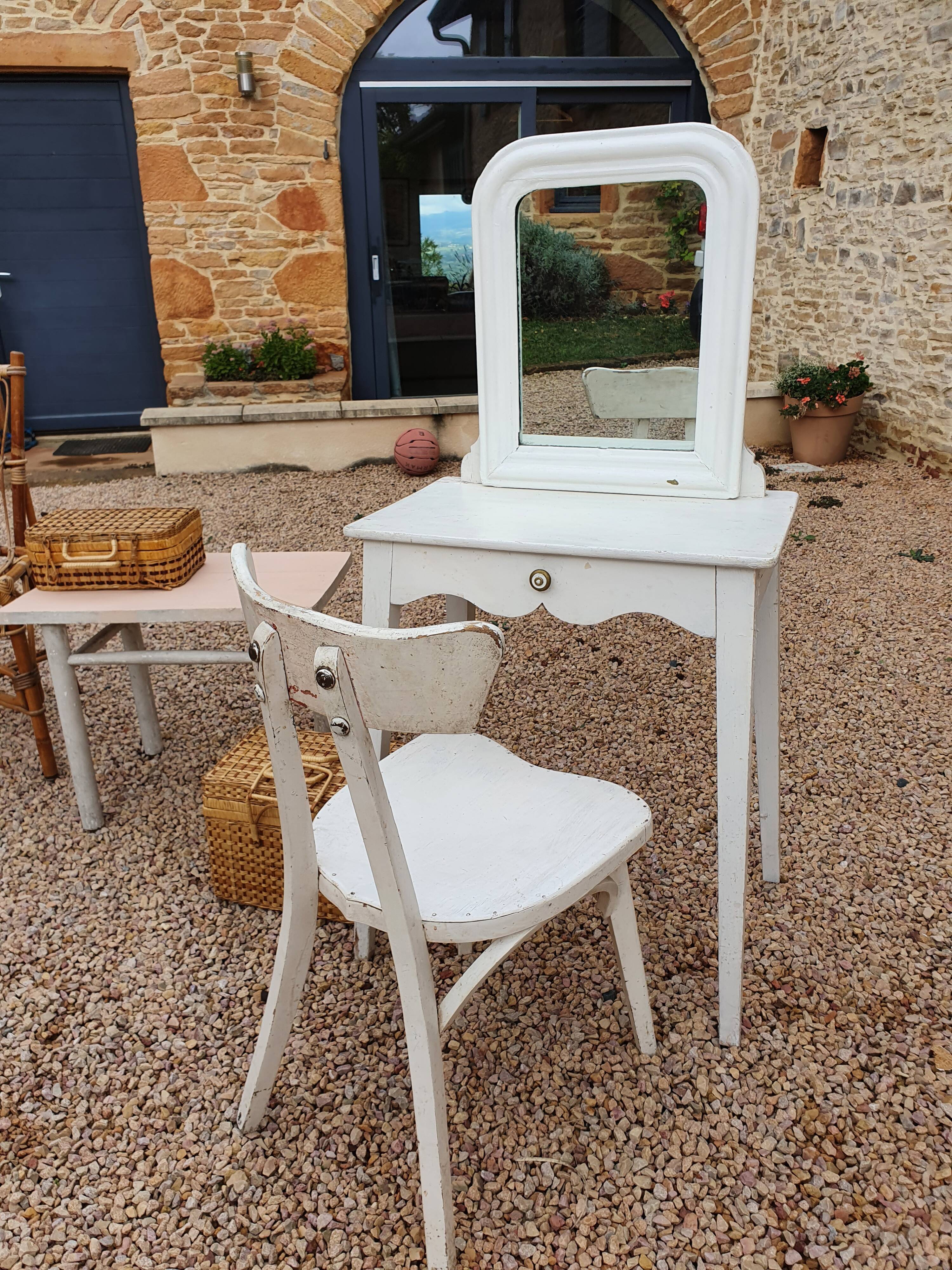 Dressing table and antique chair