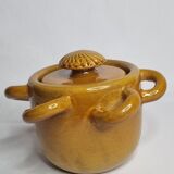 Vintage ceramic pot, ochre, with 8 handles