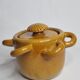 Vintage ceramic pot, ochre, with 8 handles