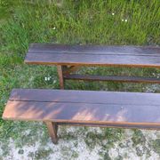 Pair of rustic antique long benches in solid wood – 195 cm