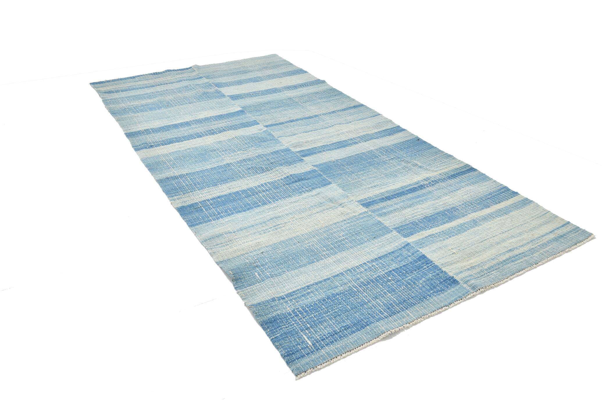 5x9 Blue & Beige Modern Kilim Rug, 147x288Cm