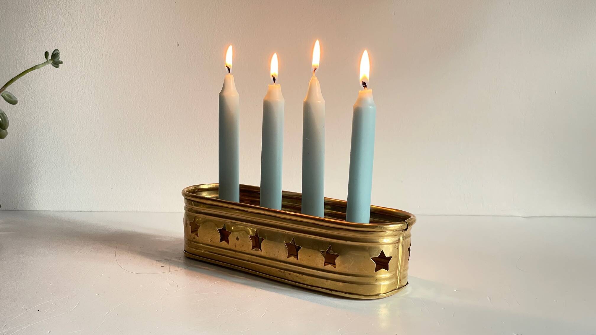 Bougeoir chandelier etoiles vintage laiton