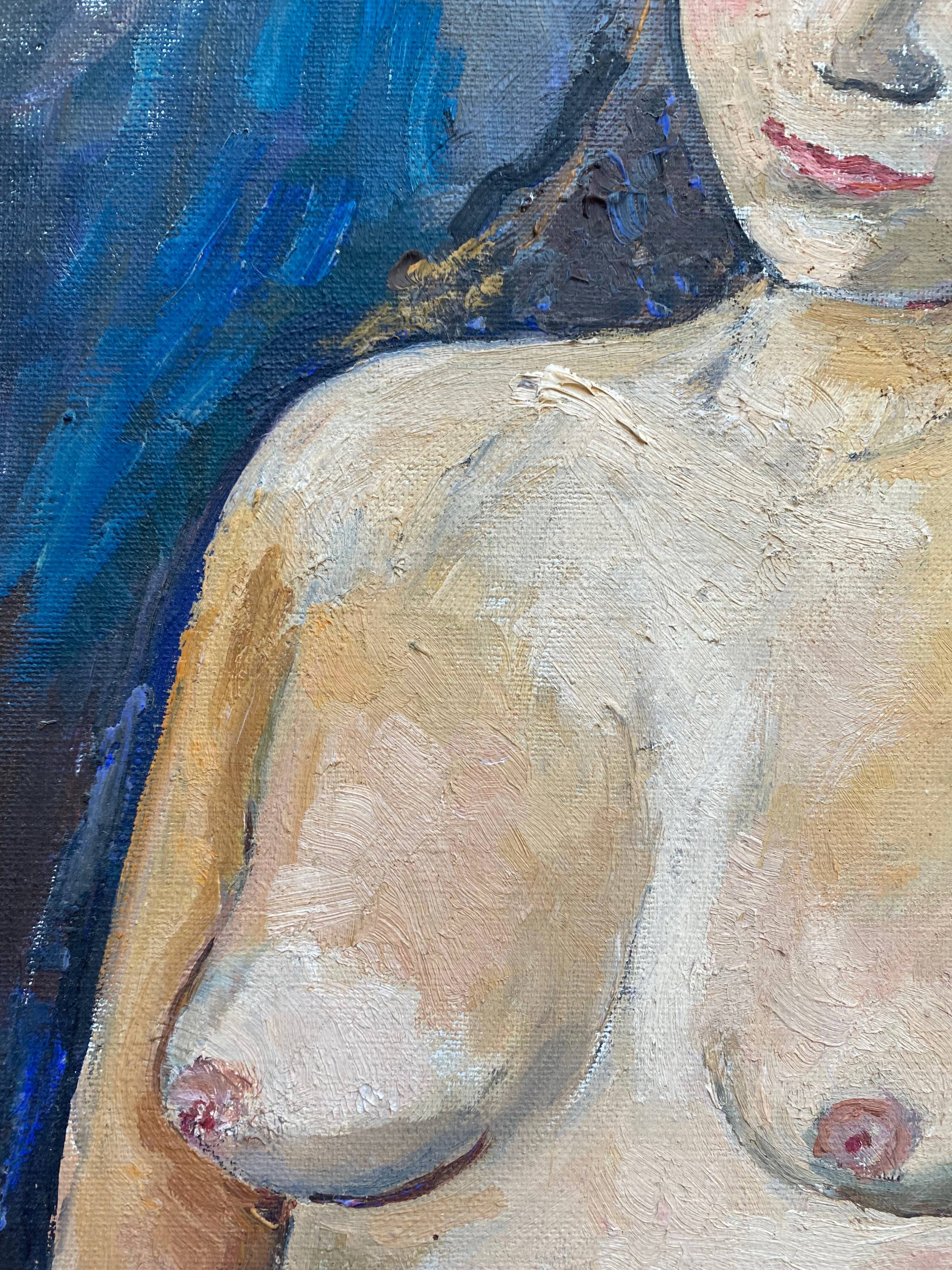 Painting "reverie" hst nude workshop jacquelin gaeremynck school of leers 1950