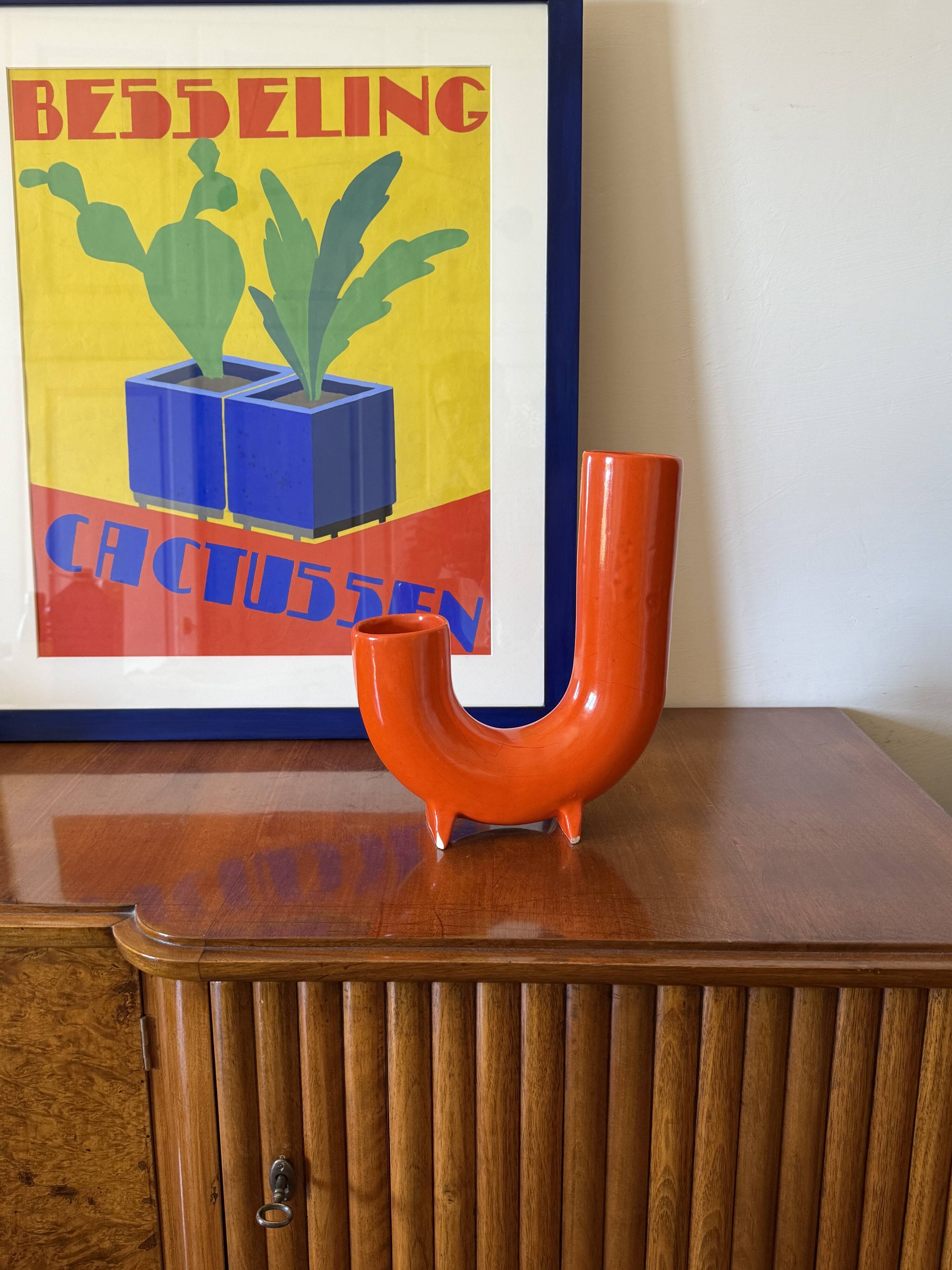 Space age orange ceramic vase, Italy ca. 1960