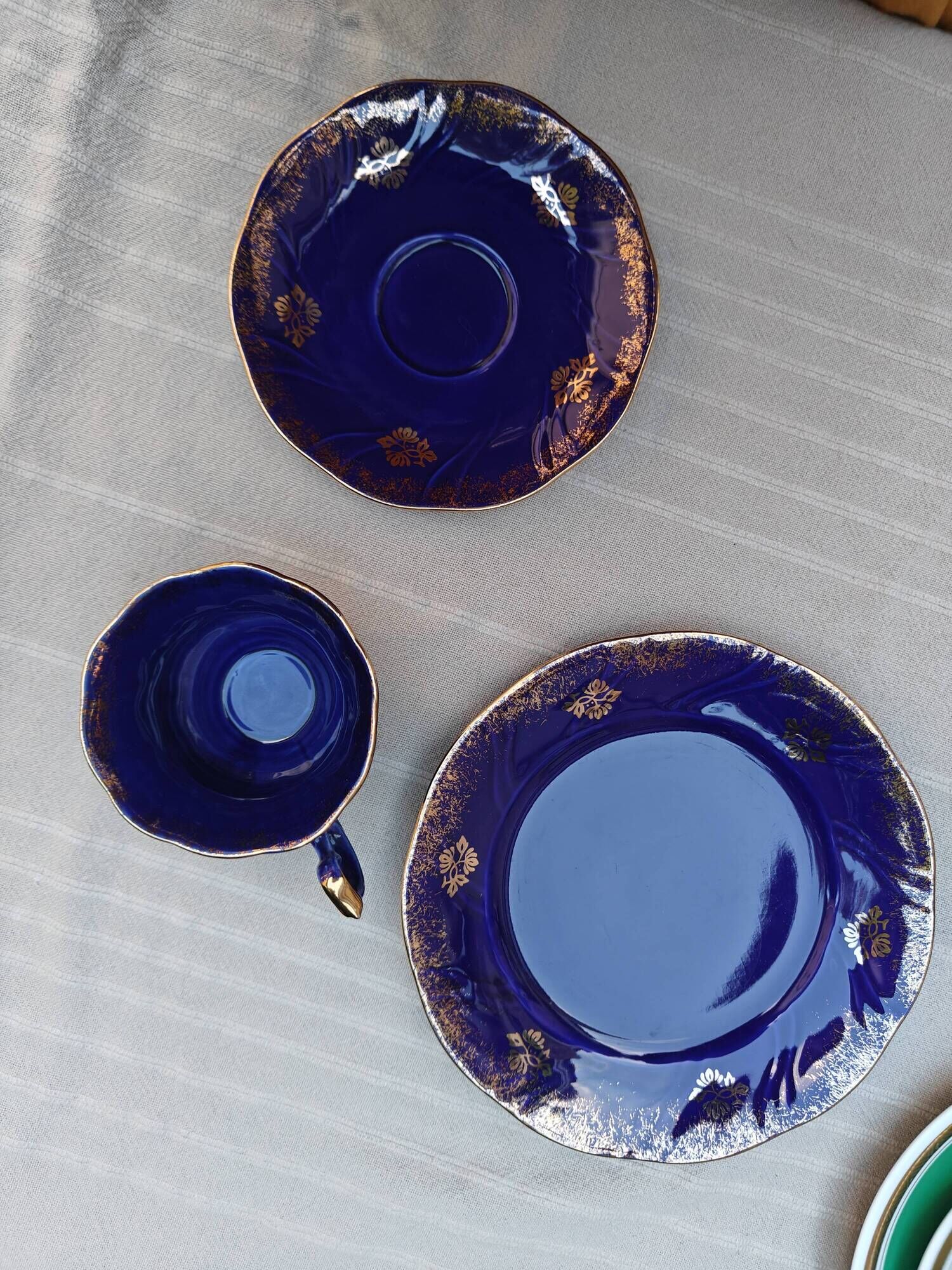 Superb Coffee/Tea Trio in Cobalt Blue & Gold Porcelain - Chodzież Poland