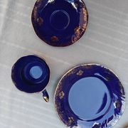 Superb Coffee/Tea Trio in Cobalt Blue & Gold Porcelain - Chodzież Poland
