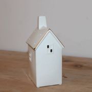 Photophore maison en céramique blanche et dorée – Décoration lumineuse de Noël