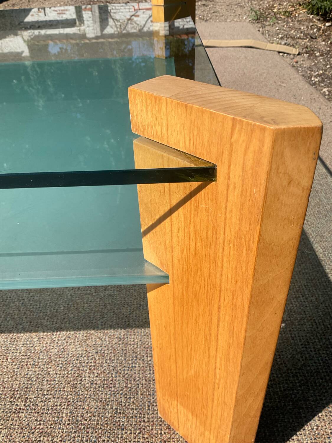 Vintage beech and glass coffee table