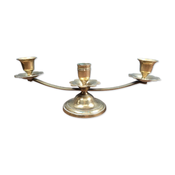 Vintage brass candle holder with 3 lights, flower drip trays, ideal for a centrepiece.