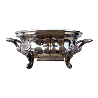 Antique silver-plated metal tealight with vine branch decoration