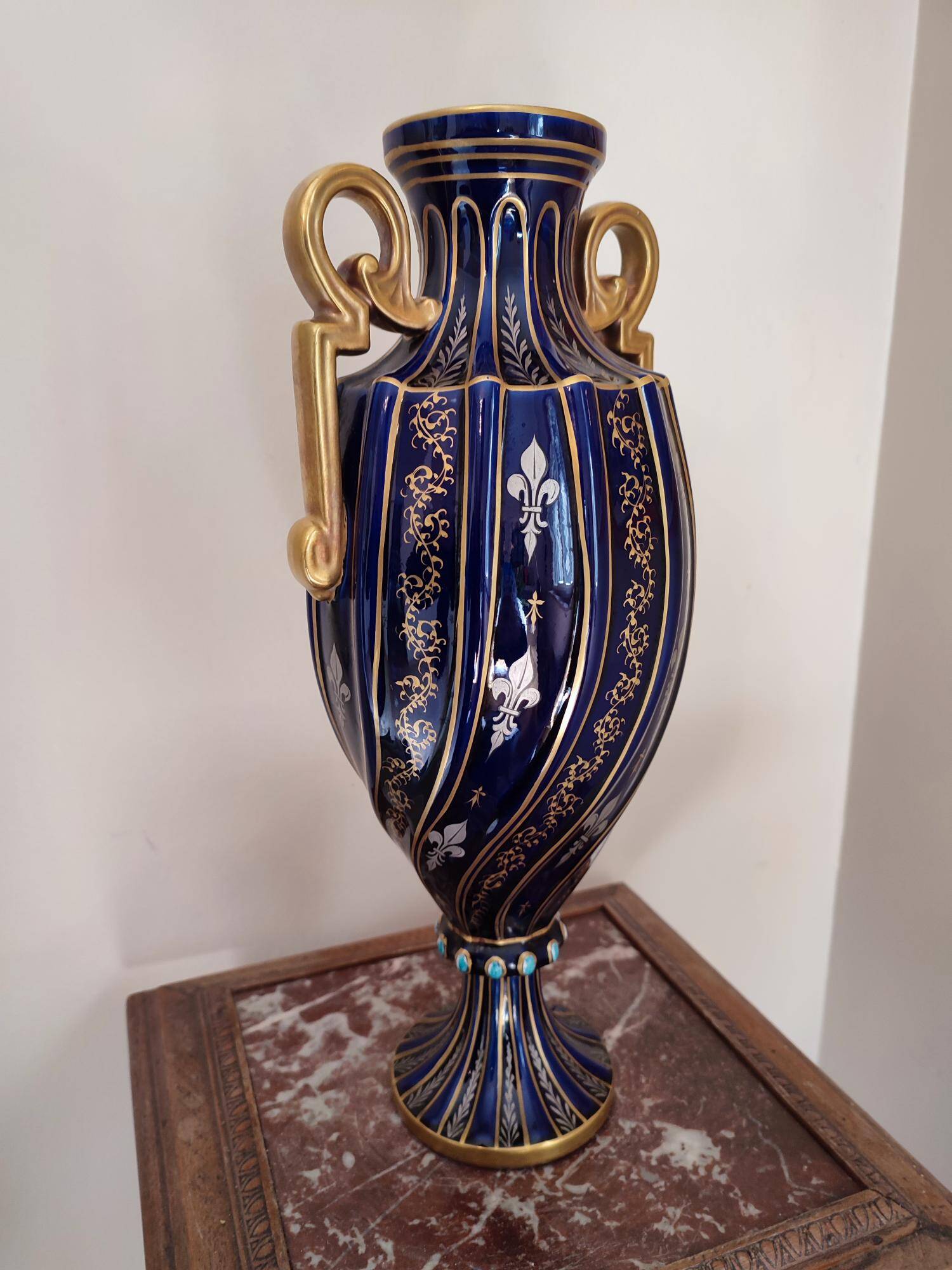 Two-handled baluster vase in late 19th century earthenware from the Gustave Asch factory (1856-1911)