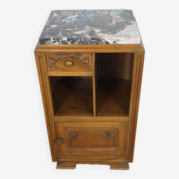 Art deco bedside table in solid wood and superb marble