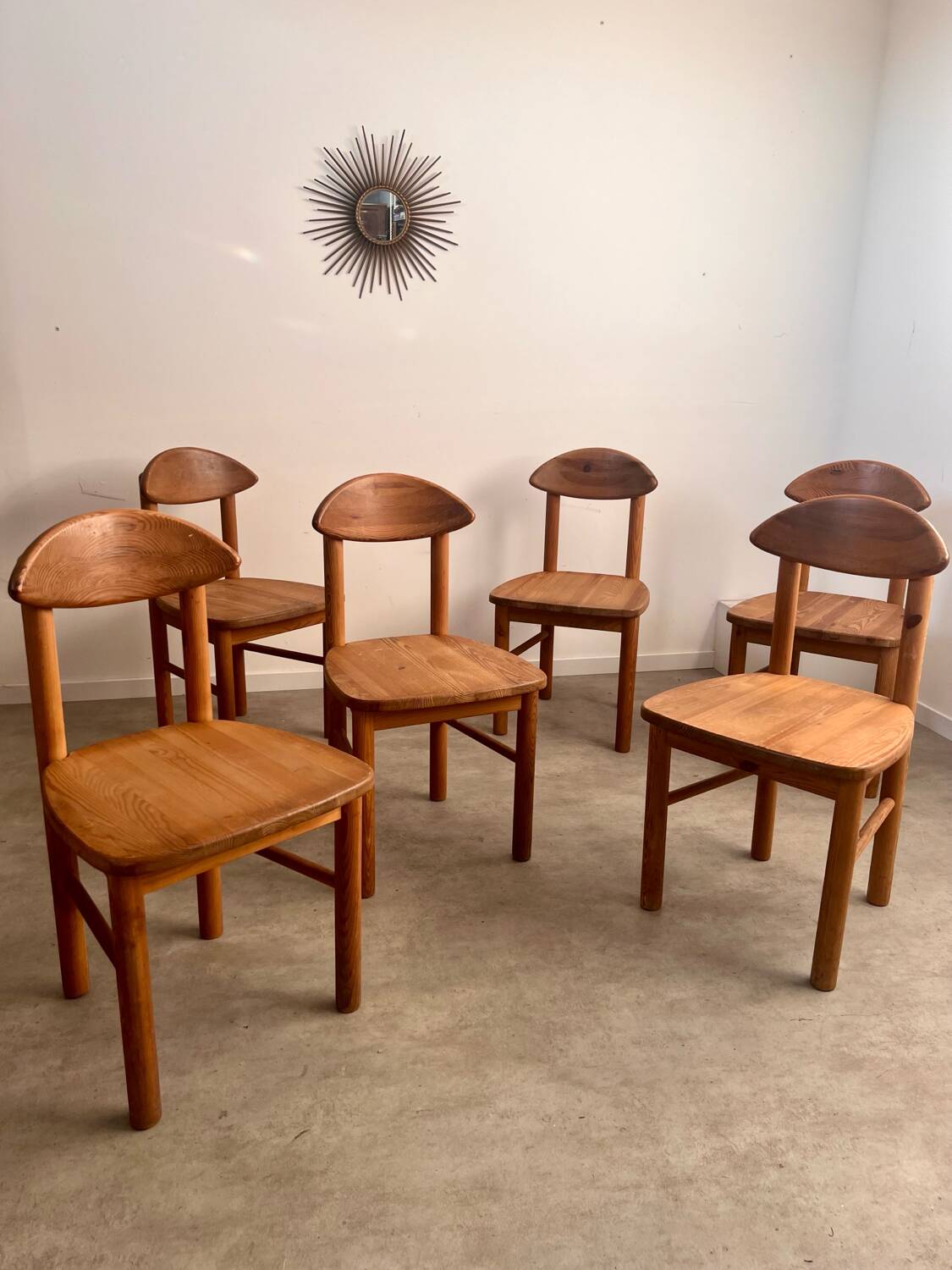 Lot de 6 chaises en pin massif design scandinave Reiner Daumiller vintage années 70