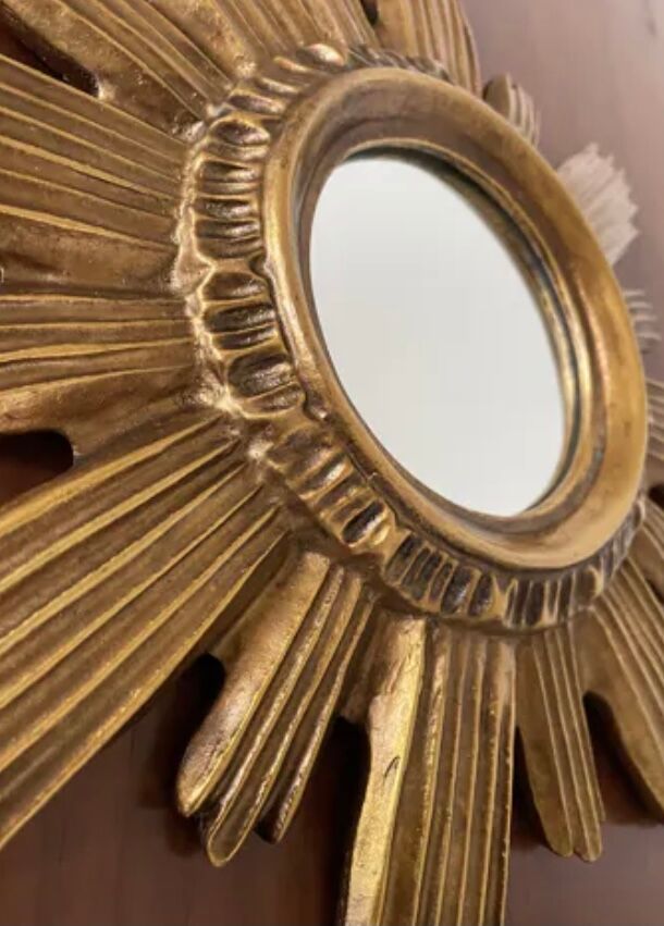 Vintage sun mirror in golden resin 60s/70s