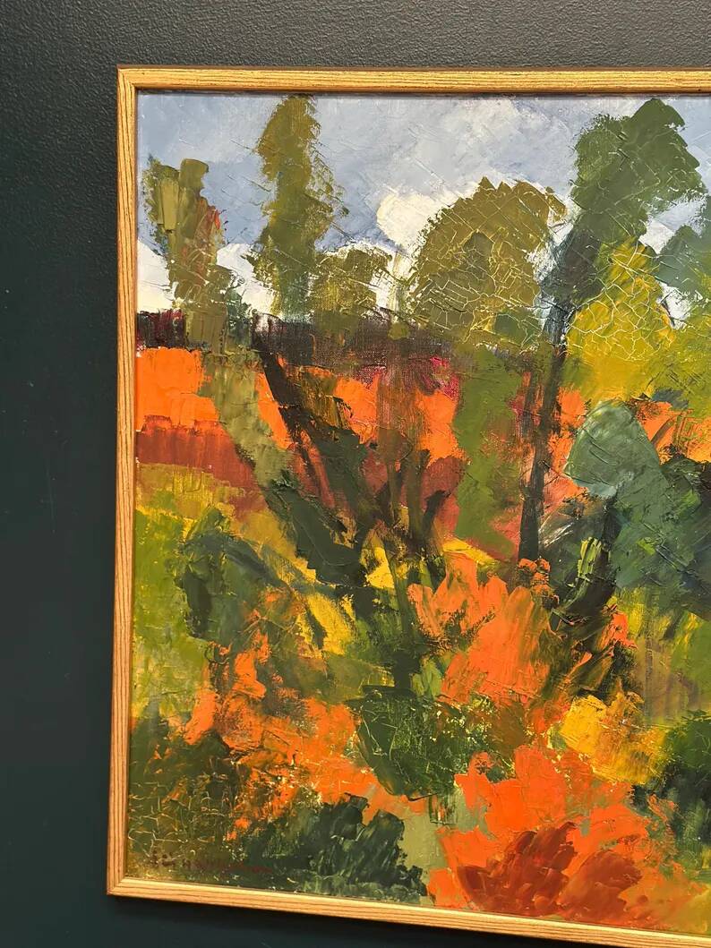 Swedish Oil on Canvas "Autumn Landscape" by Stig Hallblom, Vintage & Framed