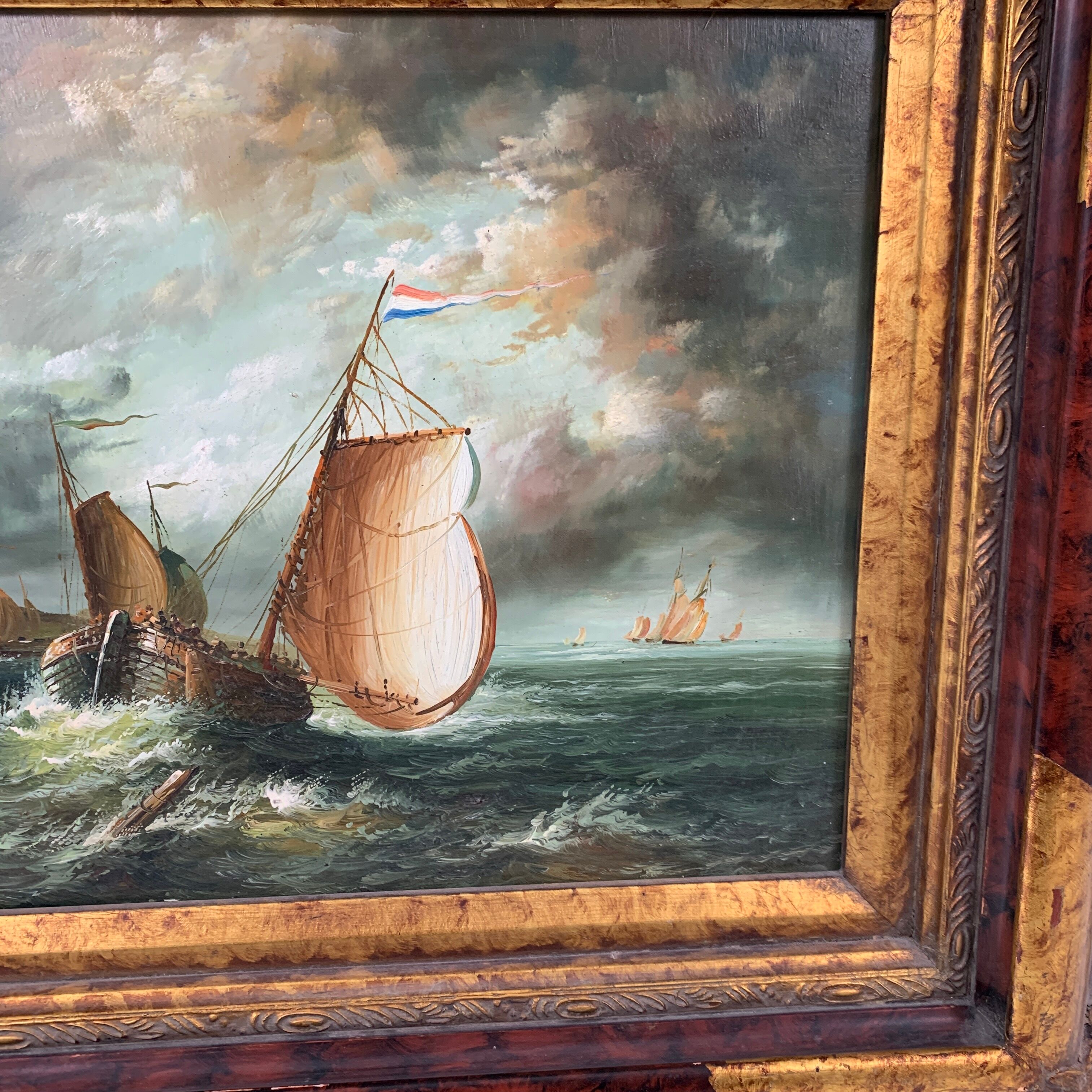 Table painting marine sailboat oil on panel