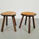 Vintage Milk Stools with Cowhide Seats, 1950s, Set of 2