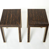 Pair of side tables palm wood and brass Romeo Paris 1970